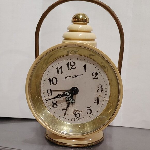 Vintage Jerger Alarm Clock Mechanical Yellow Like Lantern Rare - Picture 2 of 10